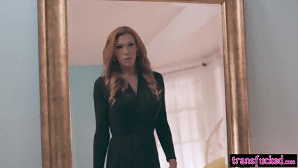 Redhead teen meets a beautiful shemale through a mirror