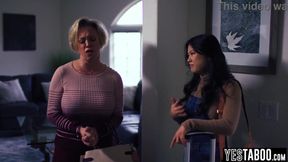 Mature Beauty Delivers a Playful Lesson to Her Busty Stepdaughters