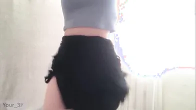 Mine frilly mini skirt, taking removed mine panties, dancing, booty slaps, teasing sexual