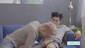 Oliver Fucks Noah'_s Dick Over Cowboy Position On The Blue Couch!