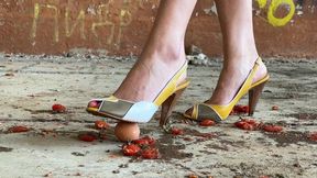 Food crush, high heels food crush, messy eggs crush, tomatoes crush, messy feet, messy shoes