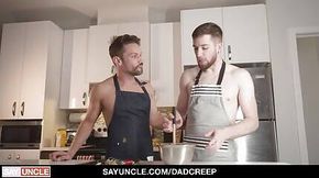 Stepfather shows gay stepson how to make cookies and eat ass