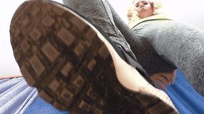 Long-legged miss fools around and demonstrates Nike sneakers for tiny, fc169h 720p