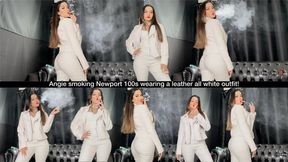 Angie smoking Newport 100s wearing a leather all white outfit!