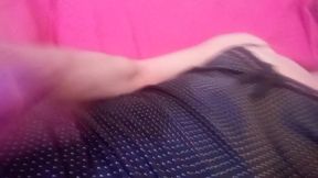 Leatransteen masturbate and cum in a black satin Jumpsuit