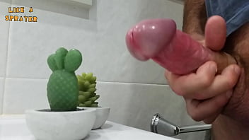 Double handjob on 2 wax cactus, 2 cumshots, jerking off like a sprayer