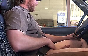 Horny Guy Bustin A Nut at the Bank ( Hands free Public Cum )
