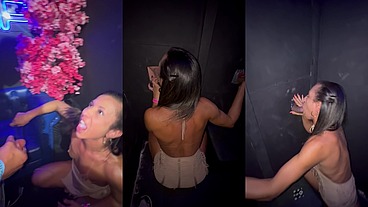 Casa de swing: dei no glory hole, e na hora do apagão fizeram até fila de comedores. Foram várias gozadas na boquinha e ainda fuderam meu cuzinho. Um banho de leite!