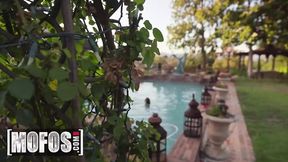Brunette beauty Karla Kush takes massive cock&#x1F32D; for wild poolside POV bang