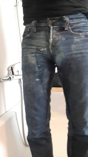 pissing in cum stained tight jeans