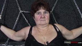 Granny in Sexy Lingerie Hogtied