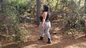 Stepmom walking in forest