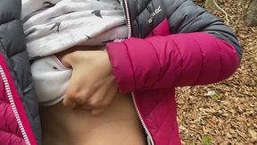 Squeezing Milk from My Breast in a Risky Autumn Forest Walk