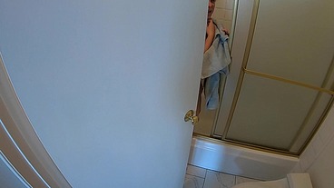 Stepson caught peeping on stepmom in the shower gets sex (POV)