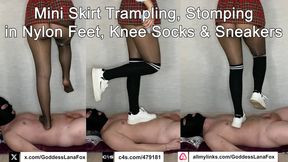 Mini Skirt Trampling, Stomping in Nylon Feet, Knee Socks and Sneakers