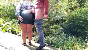 Mother-in-law allowed her lustful son-in-law to cum on her skirt in the park