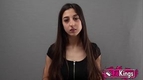 18-year-old girl films porn for the first time with an older man. Vanesa Merino fucks on FAKings