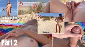 Shaved pussy babe teases random stranger at Portuguese nudist beach