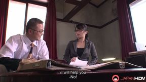 Japanese office lady Nana Kunimi sucks cock in the office,uncensored.