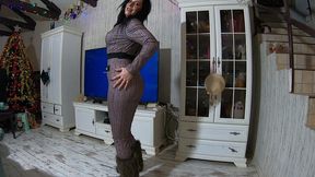 cheating wife blow her husband friend while waring a hot jumpsuit and a fur hooded downjacket 232