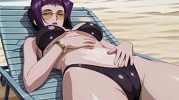 Faye Valentine Sunbathing Turns Into Beach Sex. Faye Valentine Hentai Cosplay (AI-generated)