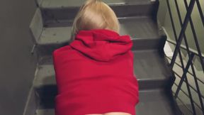 Red Hoodie, Public: Bent Down on the Steps, Damp Doggy in the Entrance