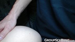 Pretty amateur sucks and fucks during gangbang