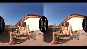 Solo blonde fuck doll, Sarah Kay is masturbating, in VR