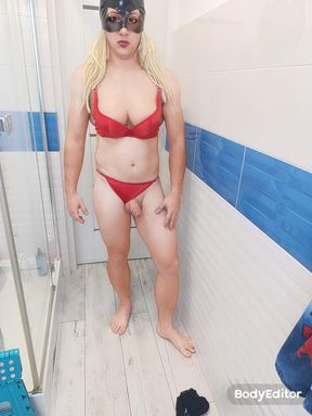 sissy in sexy red fress and lingerie