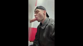 scally chav boy in leather jacket try glory hole in the first time