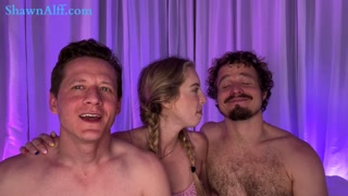 Petite blonde Millie Morgan gets tag teamed and a double facial