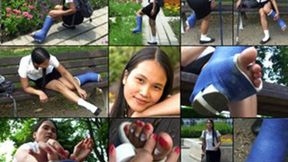 Seyamon *Med* SLWC Coed Gimping The Tough Road Home with Toe Massage (in HD 1920X1080)