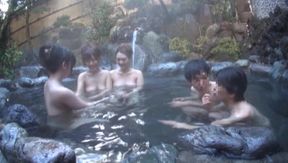 Steamy Japanese female college students seduce a guy in a l