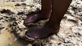 Black Stockings Through the Mud, Muddy Feet, Black Stockings in Mud