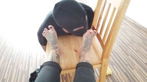 Foot slave worships tattooed feet