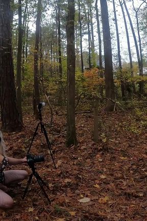 Giant Fake Tits Crossdresser Walk in the Woods Behind the Scenes Photo Shoot