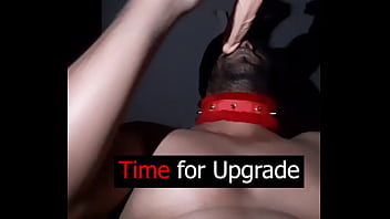 Femdom training with red collar doing sloppy deepthroat training to suck real big black cock