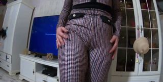 Tight Jumpsuit, Furry Boots &amp; Messy Deepthroat with a Cum-licking Finish