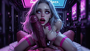 Cyberpunk doll getting fucked by a huge dick, her asshole broken. Lactation, asmr, cumshot, cum - AI-generated