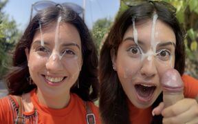 Public Blowjob in the Bushes with a Stranger and a Crazy Cumshot, Walk with Cum on Her Face