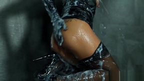 Beauty at the gloryhole covered with cum from bukkake