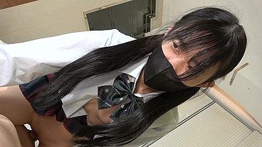19-year-old Japanese brunette beauty. Slender amateur blowjob and creampie sex. Uncensored, Asian, hentai, uniform cosplay.