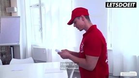 Skinny Secretary Monika Phamous Tempts Pizzaboy into a Steamy Office Encounter - LETSDOEIT