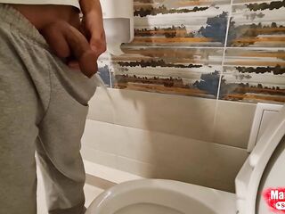 Young homosexual long pissing at home