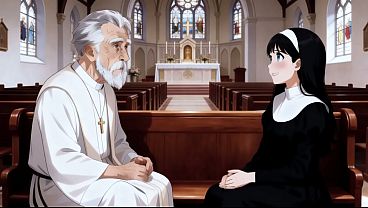 THE NUN AND SEX. OLD MAN WITH YOUNG WOMAN. AI GENERATED