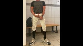 Baseball Geared up Jockdad87 Shoots His Alpha Load in the Locker Room