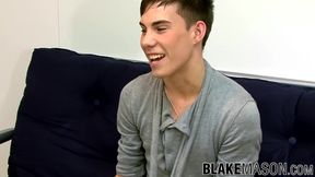 Cute British twink Evan jerking off until cum sprays himself