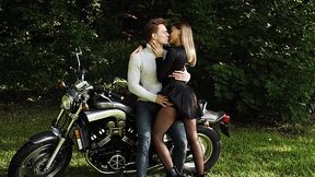 Luxury blonde has fantastic outdoor sex on motorbike