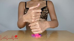 hand fetish #1: big hands and long fingers of petite asian make small dildo disappear