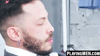 PlayingMen.com - John Brachalli's thick cock pounded by suited Javi Gray